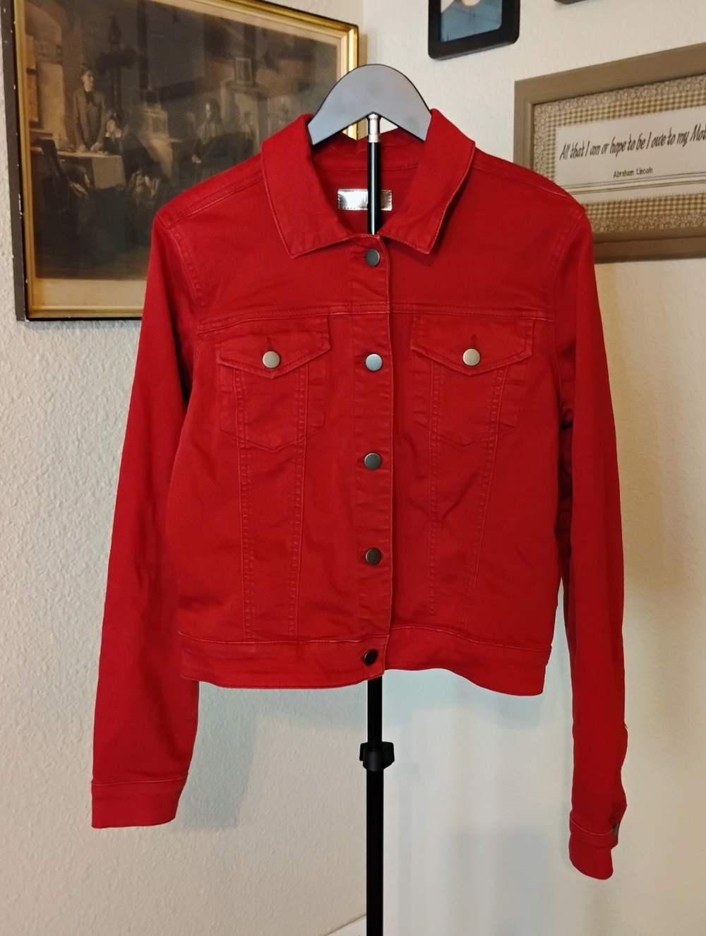 Kut From The Kloth Women's Large Julia Crop Red Denim Jacket